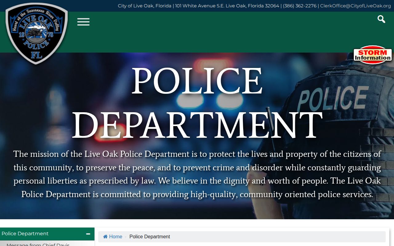 Live Oak Police Department official page for Live Oak arrest records