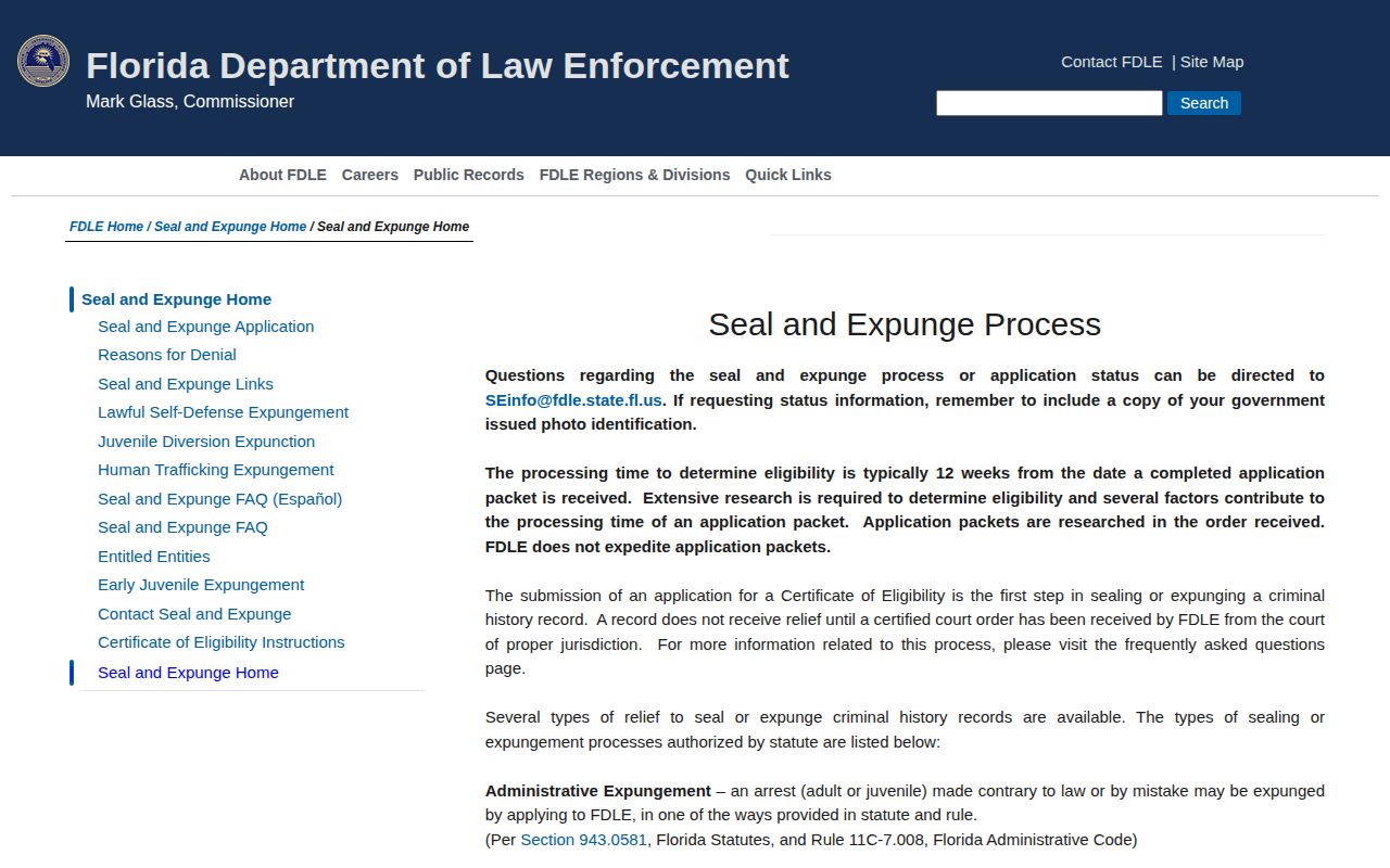 FDLE seal and expunge process for Suwannee County arrest records