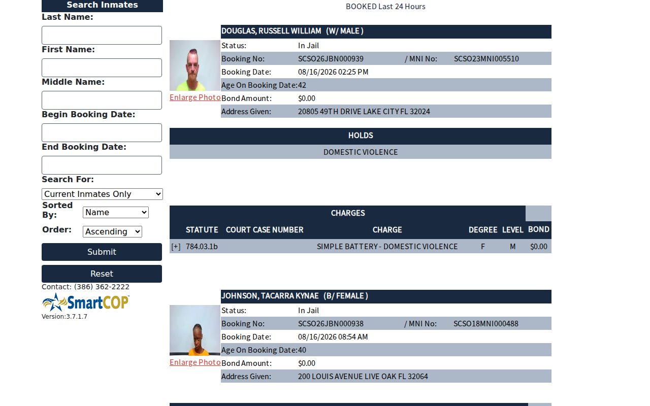 Official Suwannee County jail roster and last 24 hours booking search