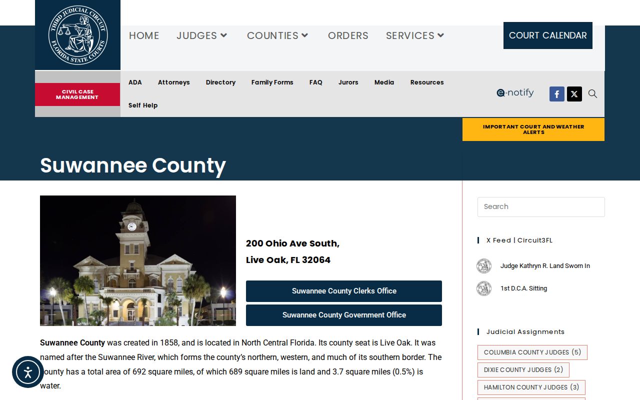 Third Judicial Circuit Suwannee County warrant and court information